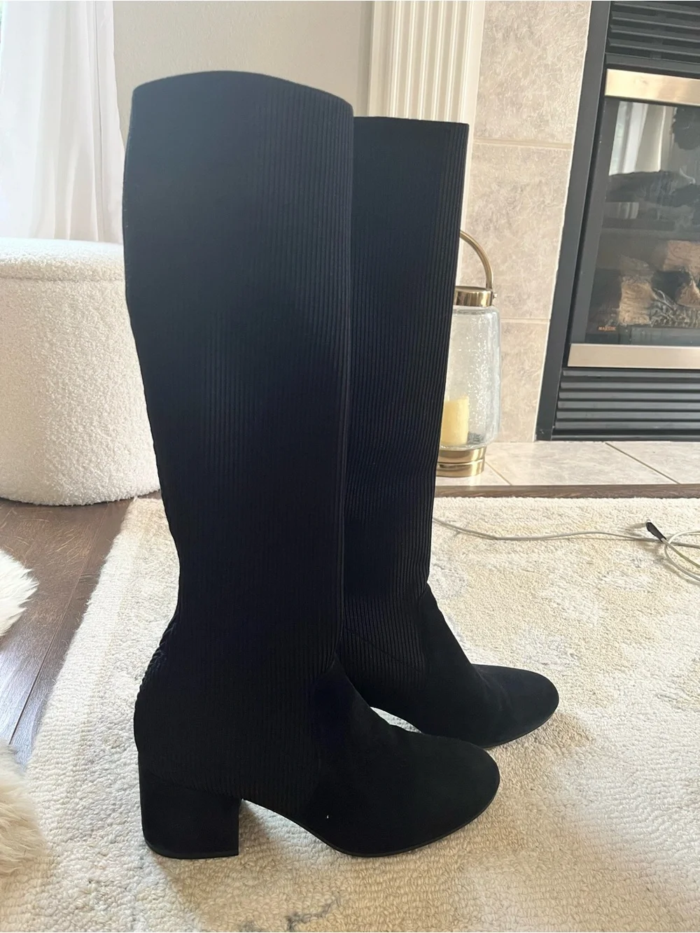 Eileen Fisher Black Stretch Over-the-Knee Block Heel Boots